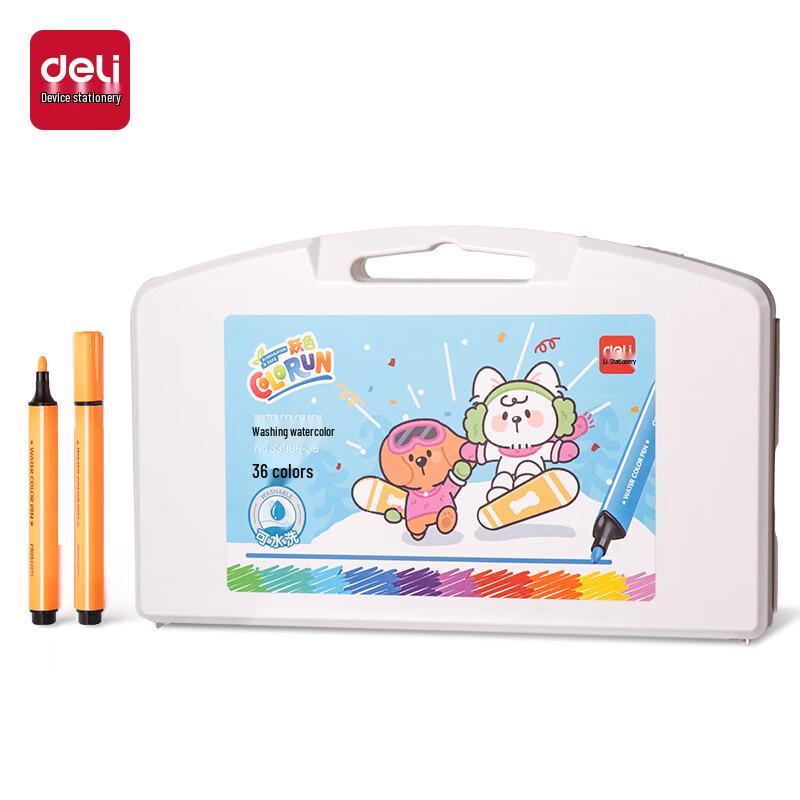 Deli 33986-36 Triangular Watercolor Pens, 36 Colors