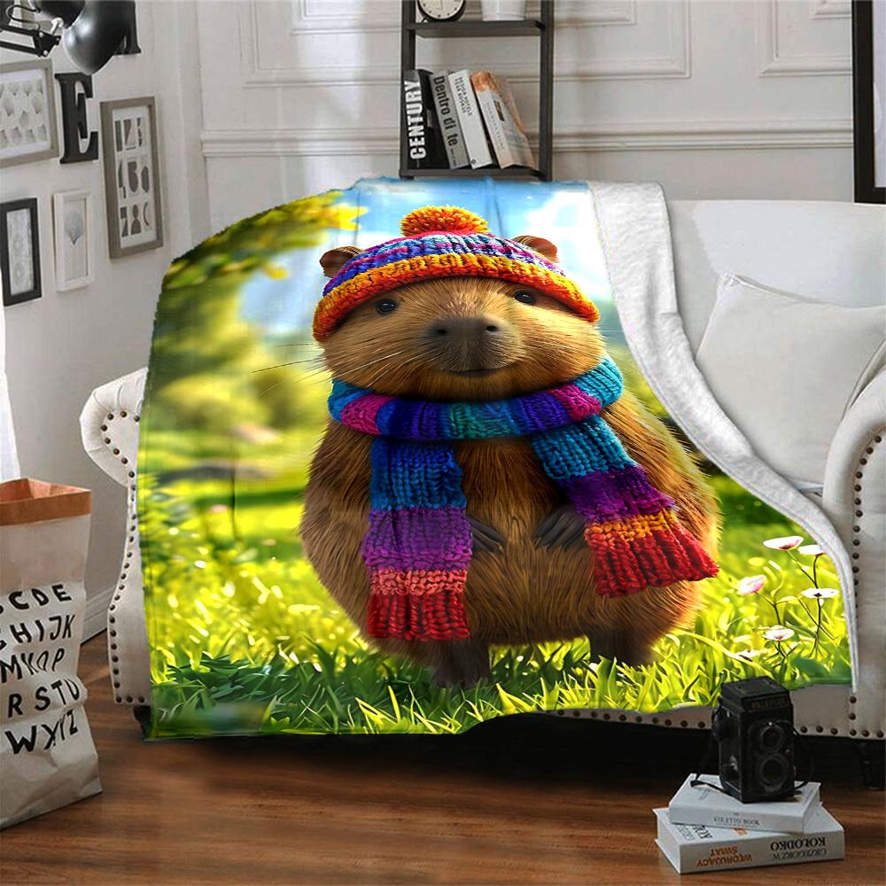 1pc Capybara Blanket Lightweight Flannel Blanket Throw Blanket For Sofa, Bed, Travel, Camping, Livingroom, Office yy251015135