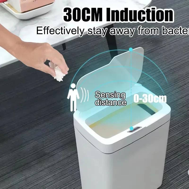15L Touchless Smart Trash Can Waterproof Sensor Waste Bin Auto Sealing Kitchen Bathroom Bedroom Modern Waste Container