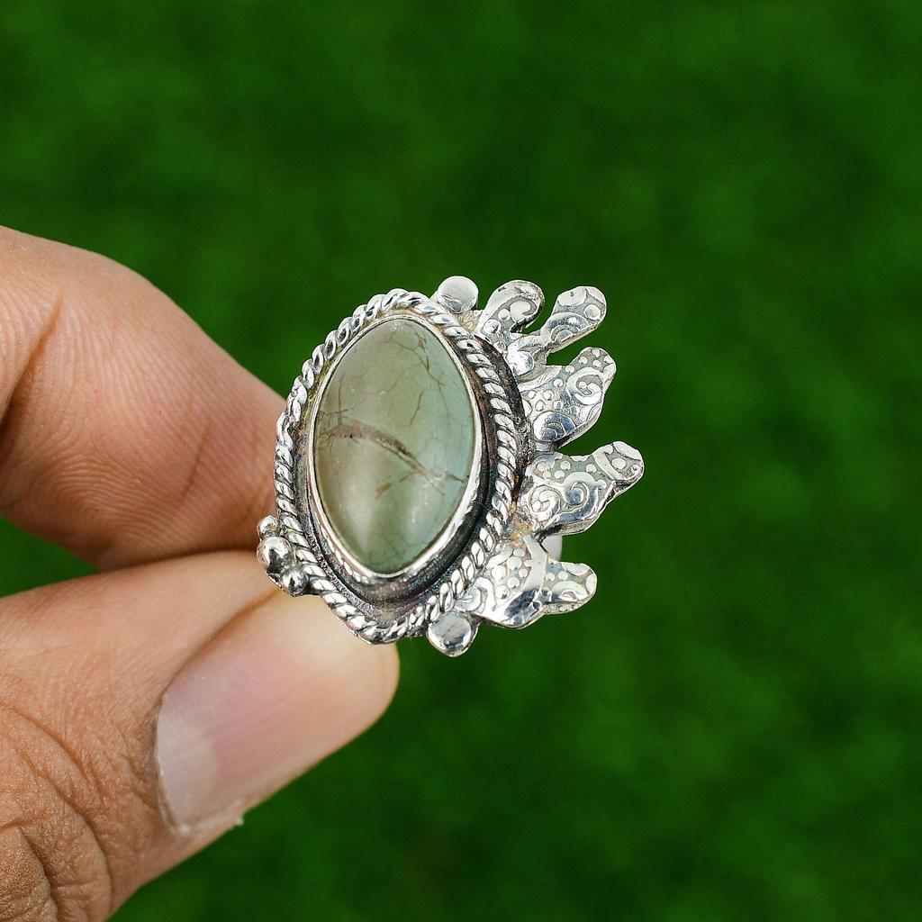 Natural Tibetan Turquoise Stackable Adjustable Ring 925 Silver For Women