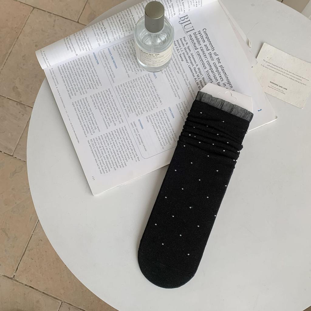 Polka Dot Lace Stack Socks Mid-Leg Socks Trendy Simple Girl Summer Thin Student Stockings