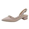 New flat-bottomed rivet bag head sandals women's patent leather versatile low-heeled thick-heeled shallow-mouth pointed single shoes