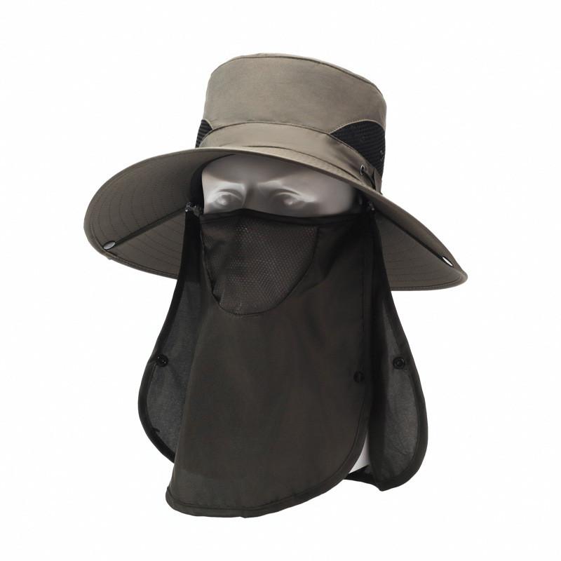 Summer Mens Wide Brim Sun Hat With Removable Mask For Outdoor Fishing And Sun Protection