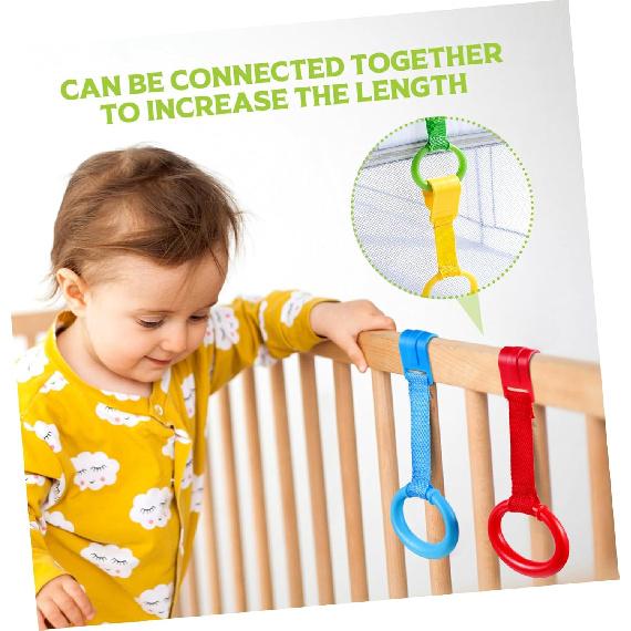 4pcs Pull Rings Baby Cot Hanging Rings Baby Bed Stand Up Rings Walking Assistant Stand Up Rings Learning Standing Crib Hanging Ring for Strollers,