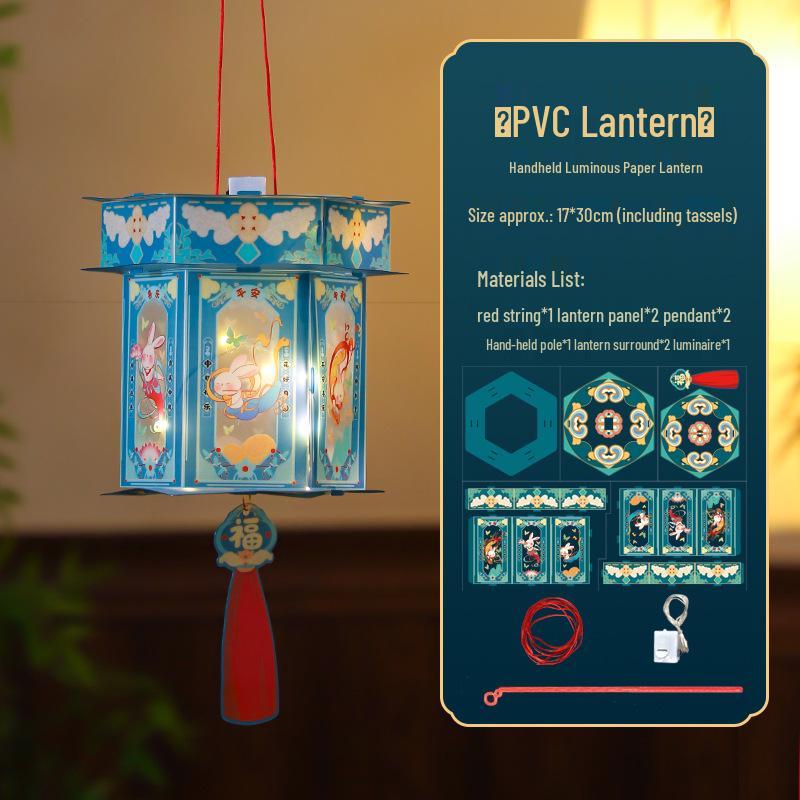 Handmade Children's DIY Mid-Autumn Festival Rabbit Lanterns: Ancient Style Hexagonal Palace and Handheld Flower Lanterns, Hanfu Accessories.