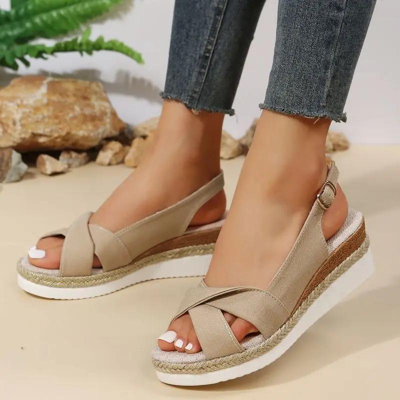 Sexy Peep Toe Wedge Sandals for Women Summer Fashion Lightweight Black Platform Shoes Woman Big Size Non Slip Beach Sandals
