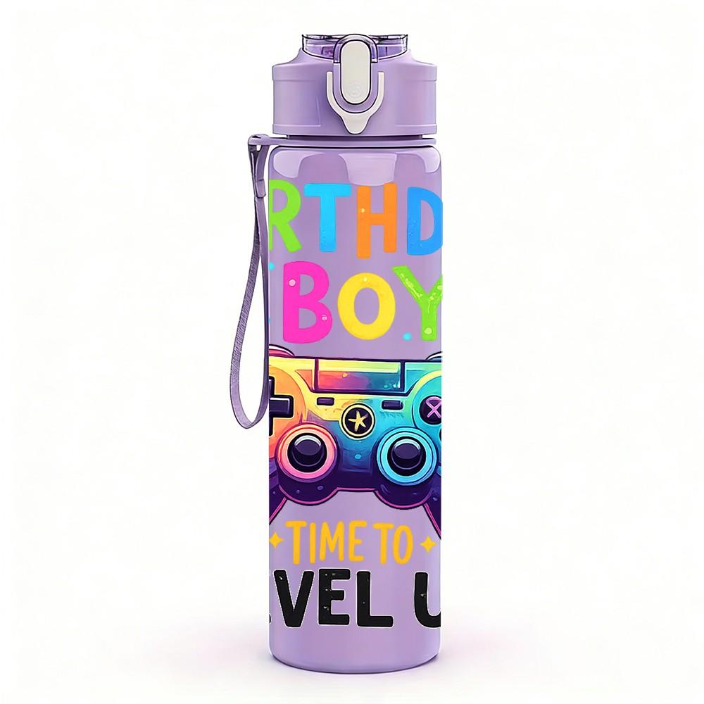 1PC Birthday Boy Game Controller Print 750ml Color Plastic Sports Water Bottle Leakproof Flip Straw Lid Suitable for Sports Office Home Use