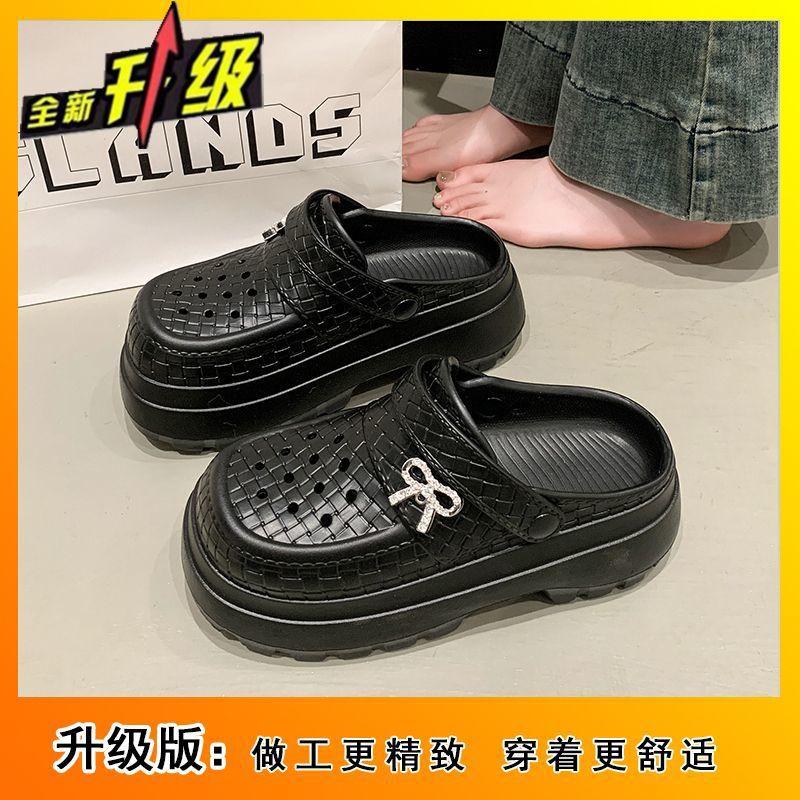 Fashion heightening new muffin women's shoes 2025 summer one-pedal lazy thick-soled bag head small slippers outside