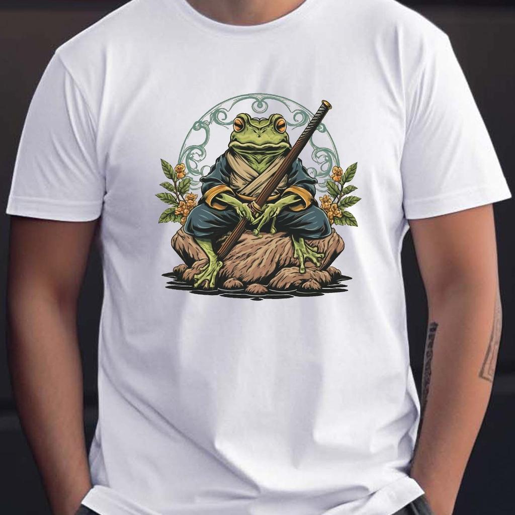 Frog Sensei Samurai Graphic Tee Mens Breathable Short Sleeve Casual TShirt