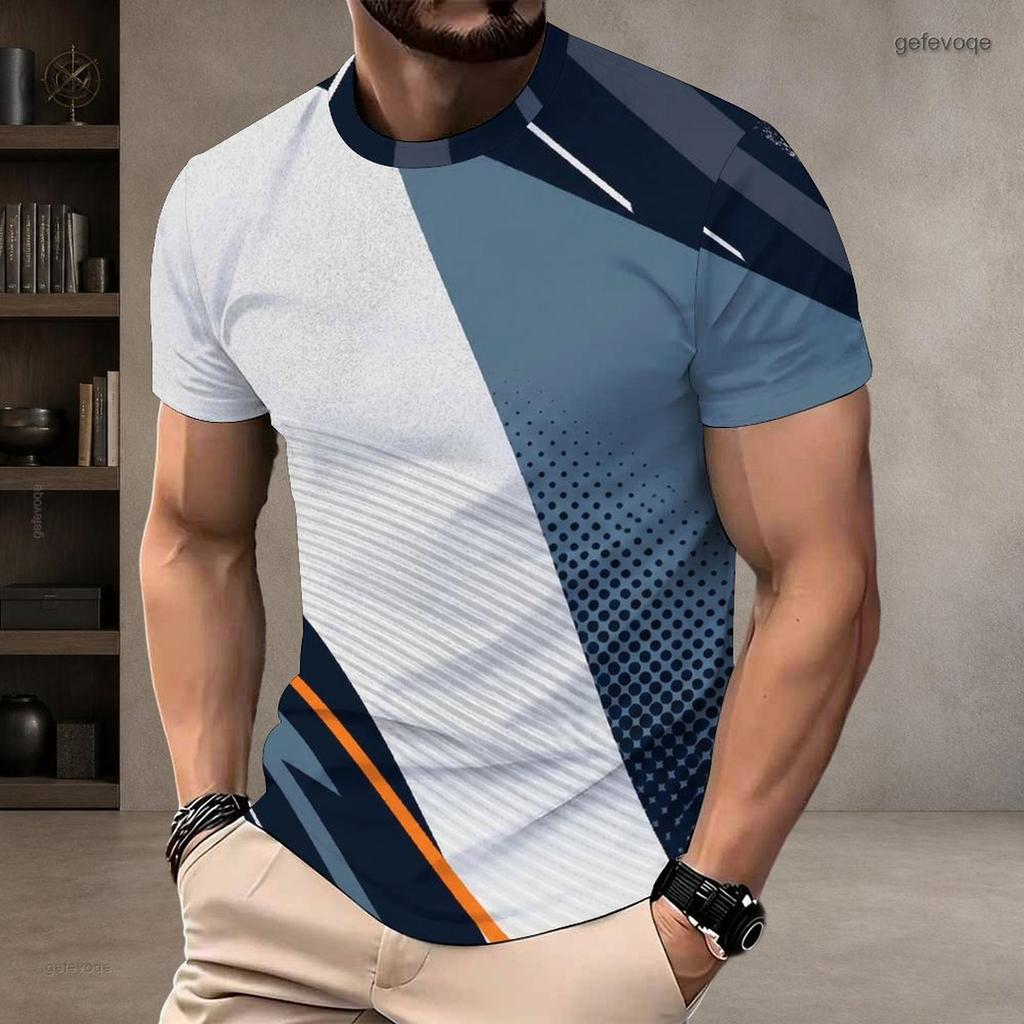 Men S Plus Size Round Neck Short Sleeve Geometric Printed T Shirt Black White Grey Straight Hem Pullover
