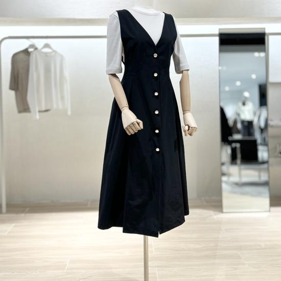 V252PSE943 Button Sleeveless Dress