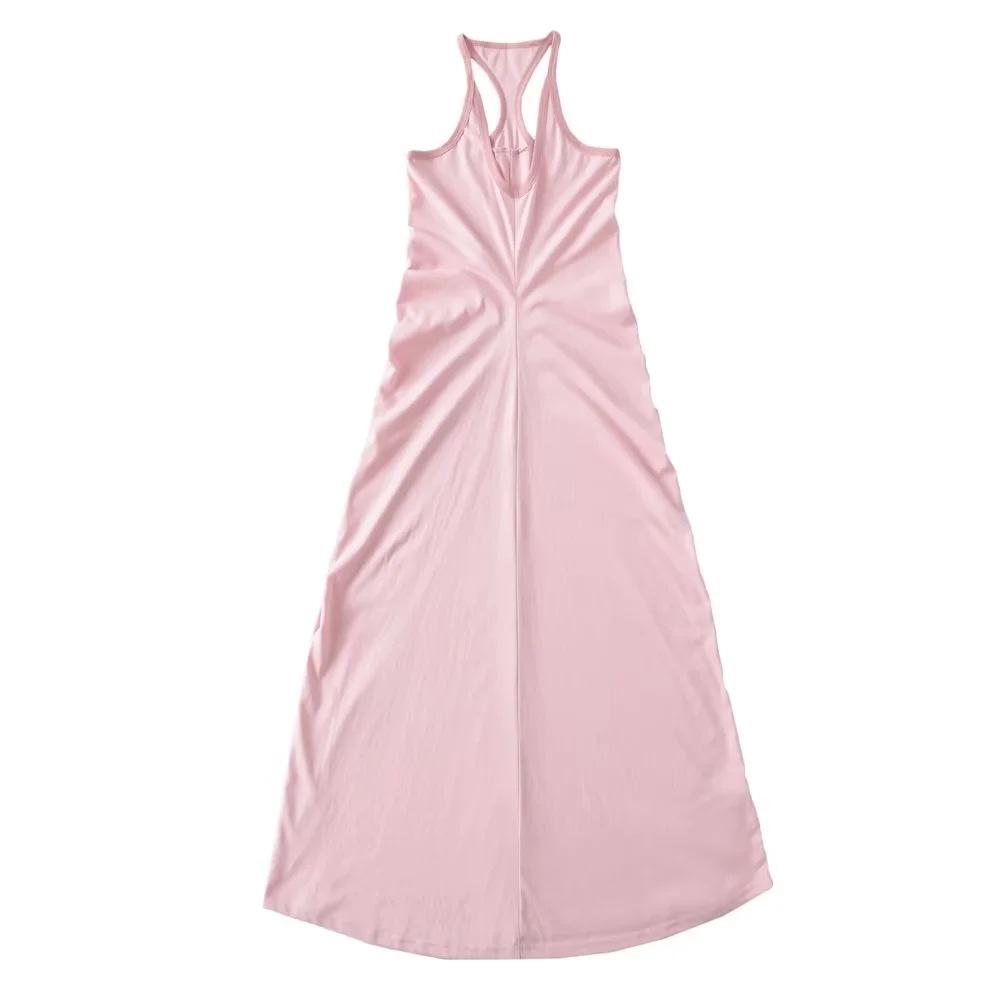 

Новое сексуальное платье-жилет с плиссировкой и застежкой на талии, женская одежда в европейском и американском стиле, однотонная длинная юбка-жилет, облегающая юбка на бедрах M розовый