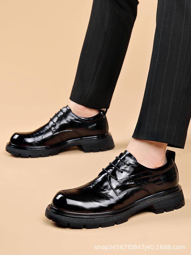 2024 autumn new British business platform big head wide feet black men's shoes