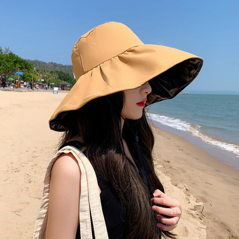 Japan UV Black vinyl sun protection hat for women, summer face-shielding UV protection hat, large brim fisherman hat for cycling, versatile