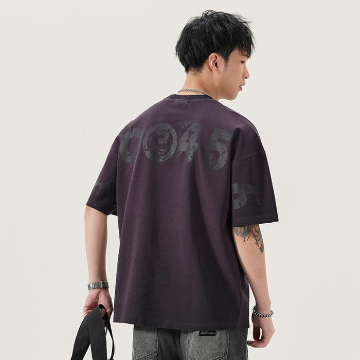 

Heavy 300g Short-sleeved Oversized Daily Wear and Versatile Print Trendy Retro Texture T-shirt Top for Gentlemen High Quality Practical Daily Use S