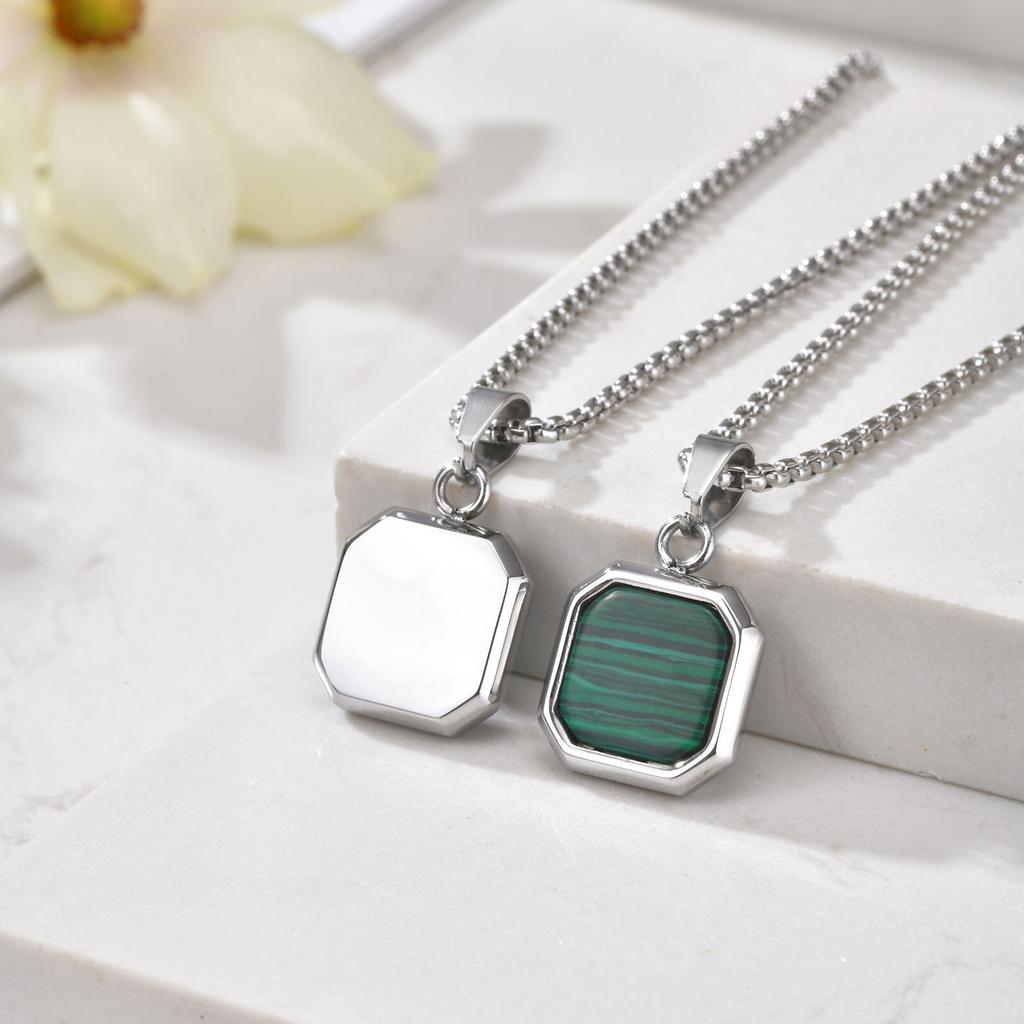 Watermelon Color Pendant Necklace for Men Boys,Green Square Round Stainless Steel Necklace,Stylish Jewelry Gifts To Husband Dad