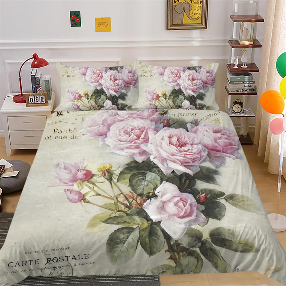 Juego de funda nórdica con estampado de flores en 3D, ropa de cama, colchas de poliéster de tamaño doble, ropa de cama para el hogar a la moda