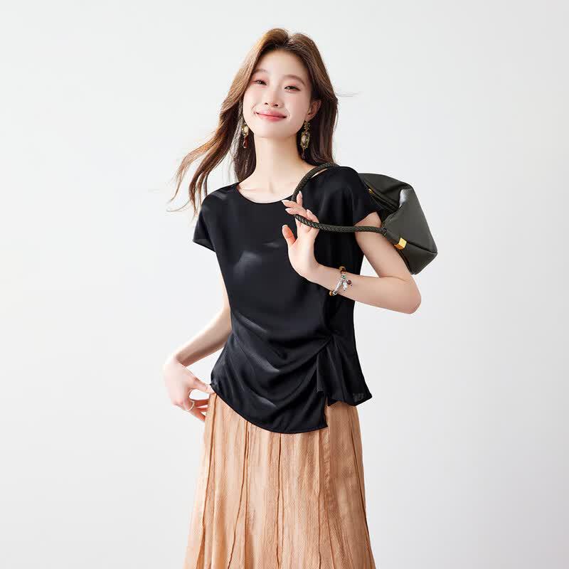 Srcr Damen 90% Maulbeerseide Elastisches T-Shirt