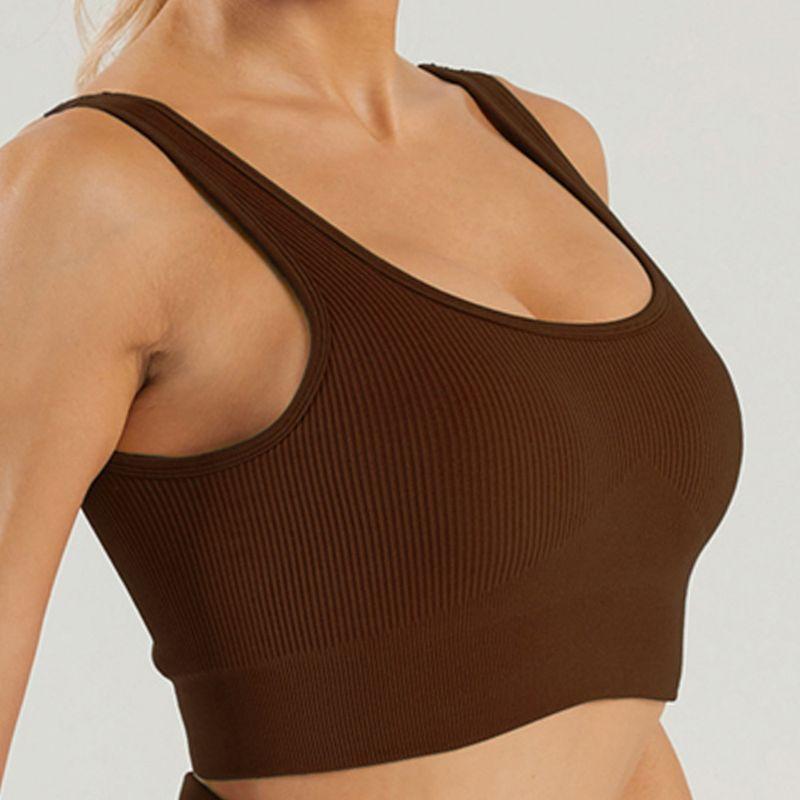 In Stock Fashion Seamless Knitting Thread Sexy Sports U Collar Vest Pants Yoga Clothes Fitness Suit