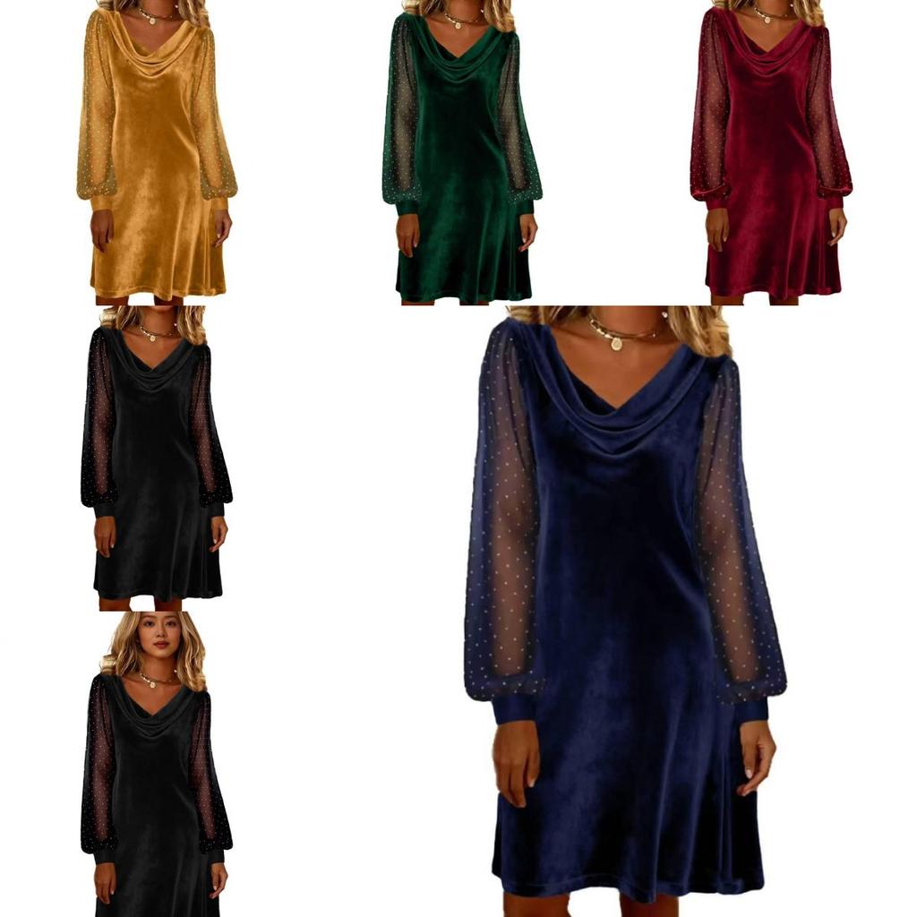 Polyesterlong Sleeve A Line Dress With Sequins For Casual Wear