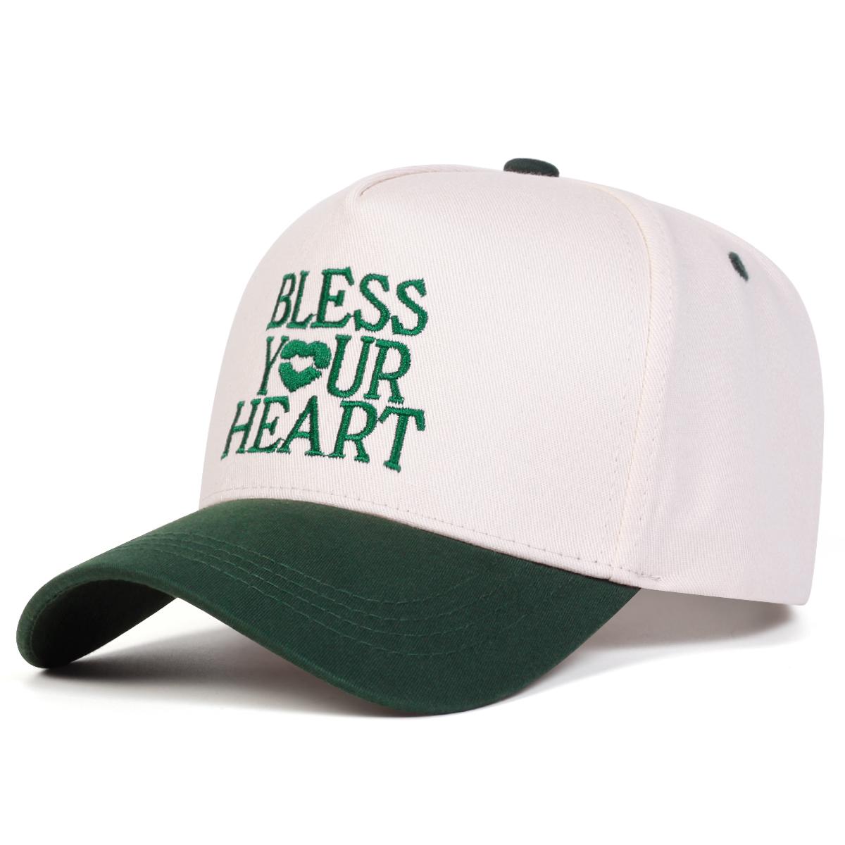 

Unisex BLESS YOUR HEART Letter Embroidery Baseball Caps Adjustable Casual Hats Spring and Autumn Outdoor Sunscreen Hat зелёный