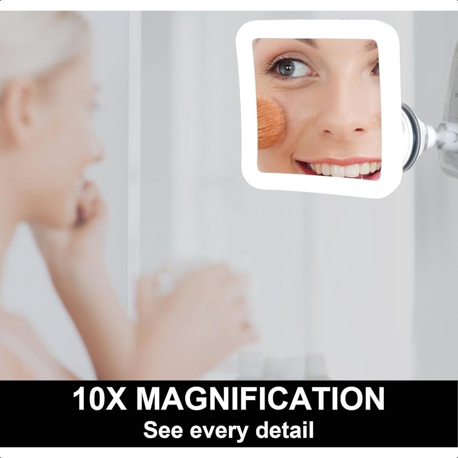 10X Magnifying Lighted Makeup Mirror Daylight LED Vanity Mirror Compact Cordl Locking Suction 6.5 Wide 360 Rotation Portable Il