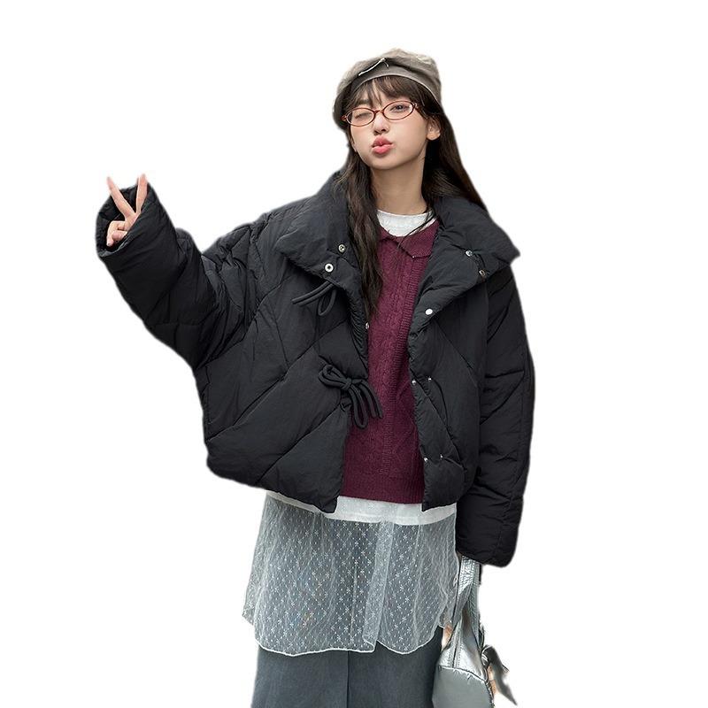 Sweet and cute horn buttons, college style down cotton jacket, winter short Korean version of casual slimming student cotton clothes