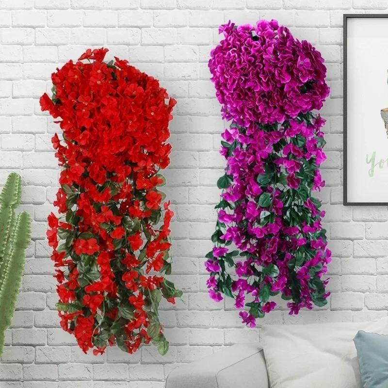 Violet Artificial Flower Valentine's Day Party Decoration Simulation Wall Hanging Basket Flower Orchid Fake Silk Vine Flowers