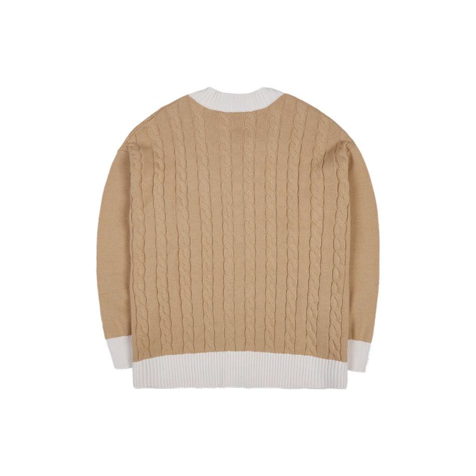 New Era MLB Series Color Block Trim Single-Breasted V-Neck Knitted Cardigan Sweater Unisex Sweater Khaki 13559742