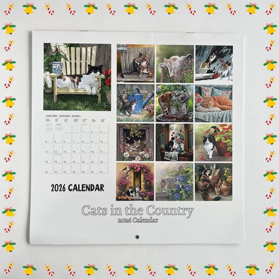 Kočky na venkově 2026 Kalendář 12 měsíců Leden až Prosinec Měsíční Týdenní Plánovač