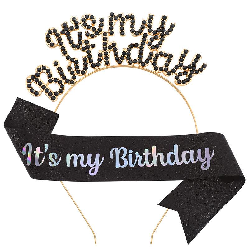 New Birthday Headband Shoulder Strap Etiquette Belt Set IT'S MY BIRTHDAY Women's Headdress Hair Accessories Party