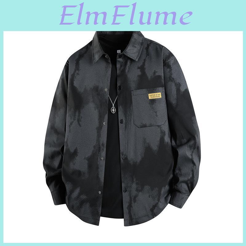 Long Shirt Sleeved Loose Mens Workwear Shirt Plus Size Casual Lapel Cardigan Jacket