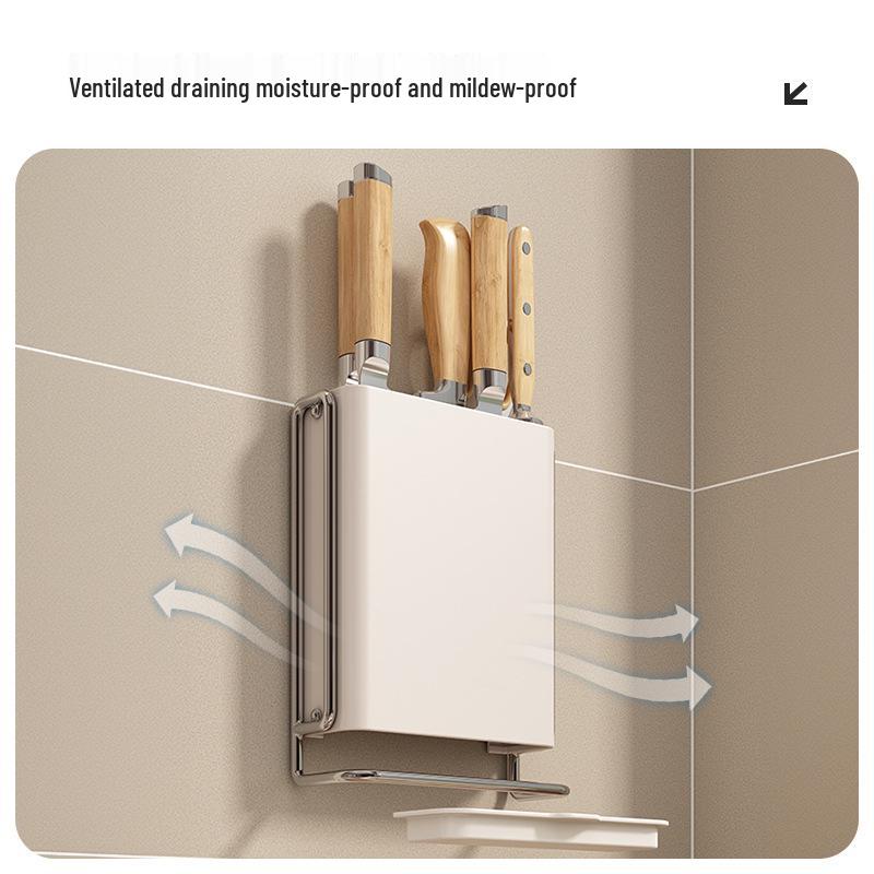 Wall-Mounted Multifunctional Knife and Cutlery Holder with Integrated Chopstick Storage