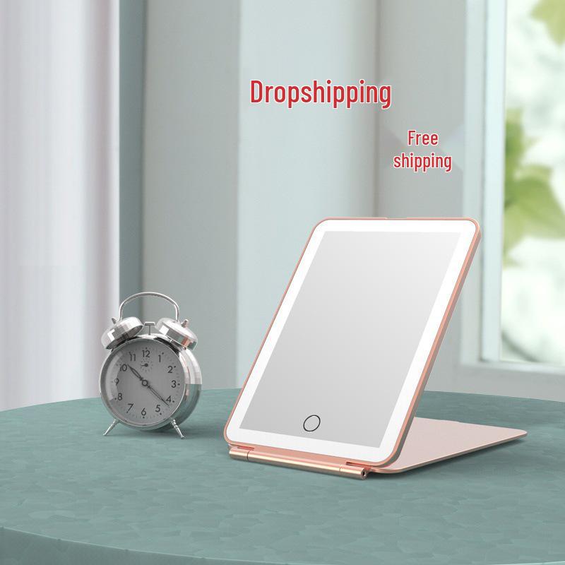 Portable LED Makeup Mirror with Three-Color Light, Touch Control, and Stepless Dimming