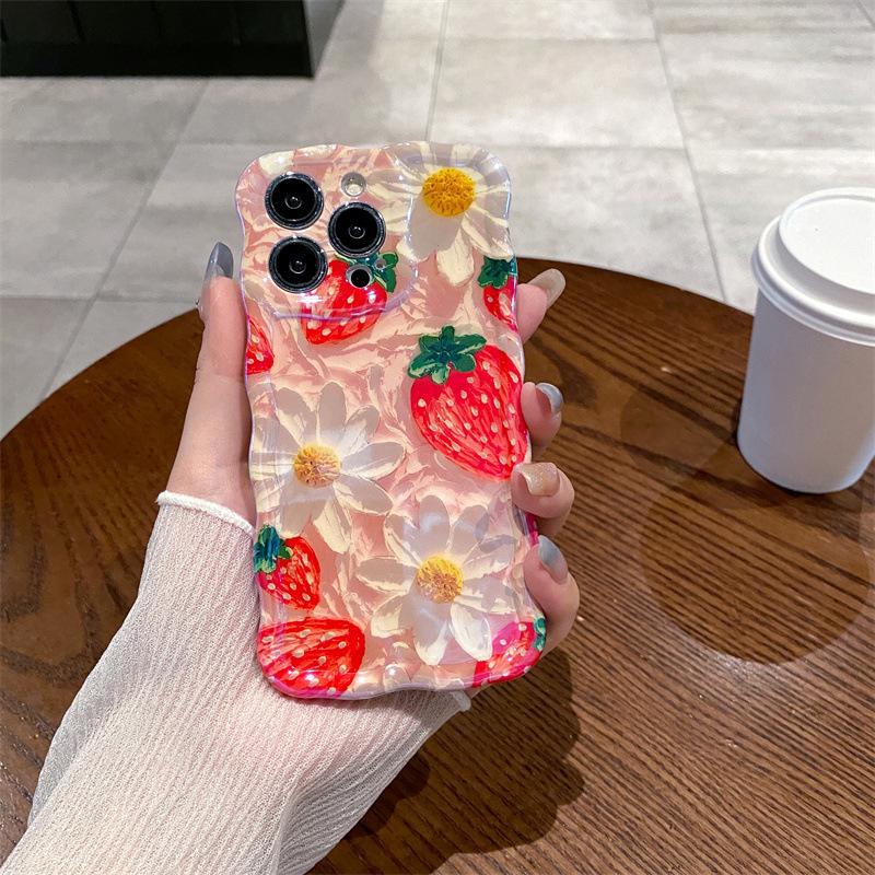 16e Oil Painting Flowers Phone Case for Apple 11, 13, 14, 15promax - Blue, Summer Fruits, Silicone