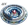Indoor Decorative Floor Covering Round 3D Christmas Rug, Vortex Optical Illusion Area Santa Snowman Staircase Low Profile Fireplace Mat Depth Pattern,