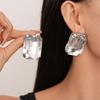 Exaggerated Inlaid Rhinestone Earrings Jewelry Set Square Necklace for Women Wedding Party Accessories