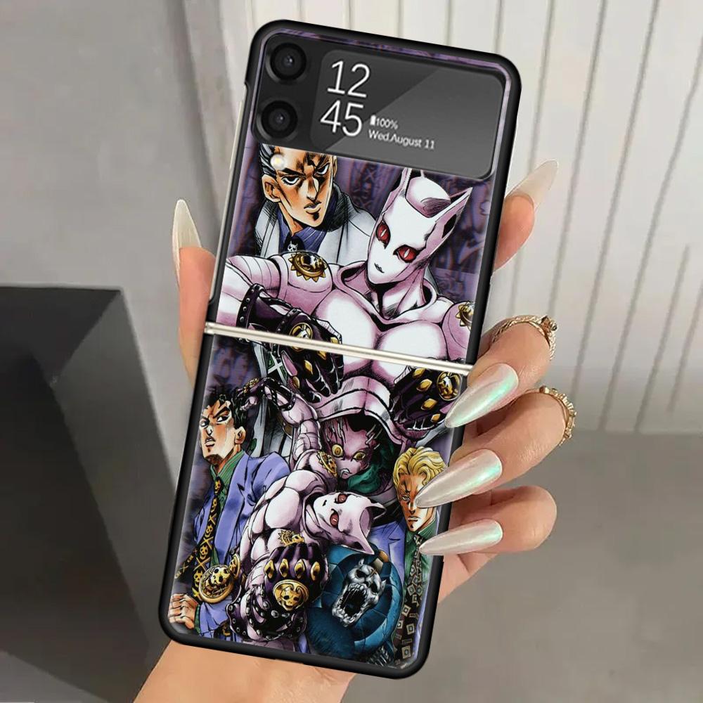 JoJo Adventure Killer Queen Hard PC Phone Case For Samsung Galaxy Z Flip 7 6 5 4 3 Black ZFlip7 ZFlip6 Flip5 Flip4 Flip3 5G Prin