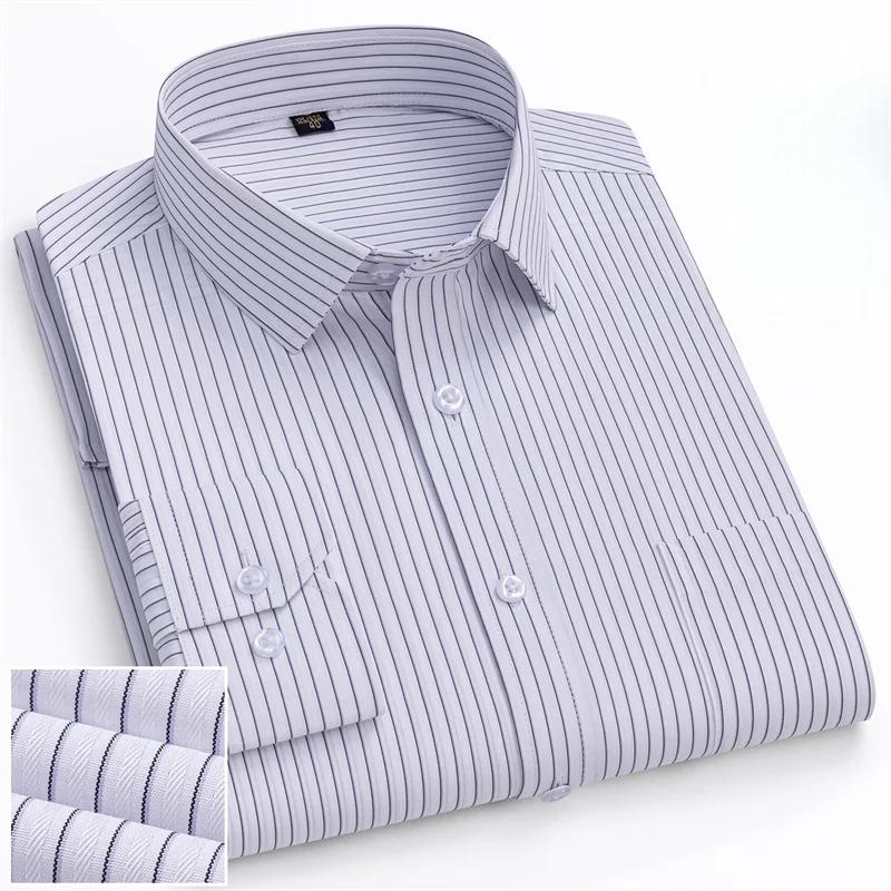 6XL Work Blue White Shirt Long Sleeves Men Formal Shirt Long Sleeve Office Solid Color Classic Striped Fashion Business Pocket