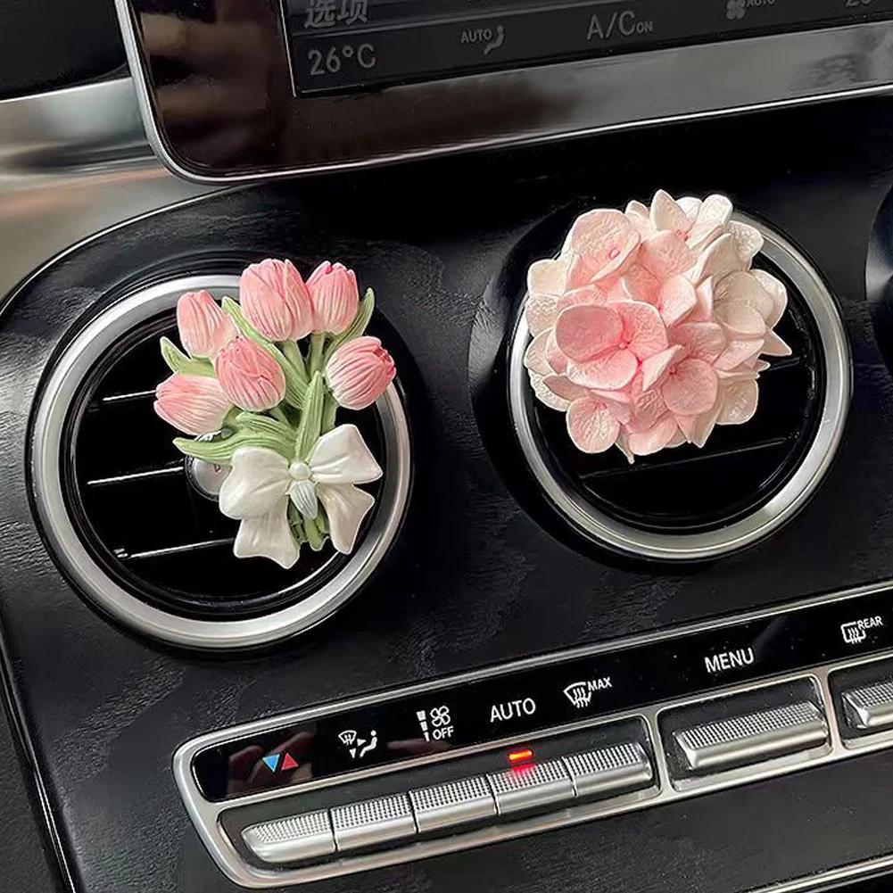 Stylish Hydrangea Tulip Car Air Freshener Car Perfume Clip Peach Blossom Aroma Diffuser Car Air Outlet Fragrance Accessorie