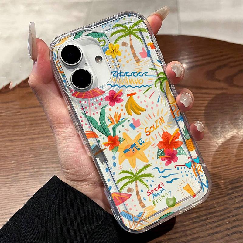 Banana Hibiscus Print Clear Phone Case For iPhone 16 15 13 12 11 14 Pro Max X XR XS SE2020 7 8 16 15 Plus Shockproof Back Cover