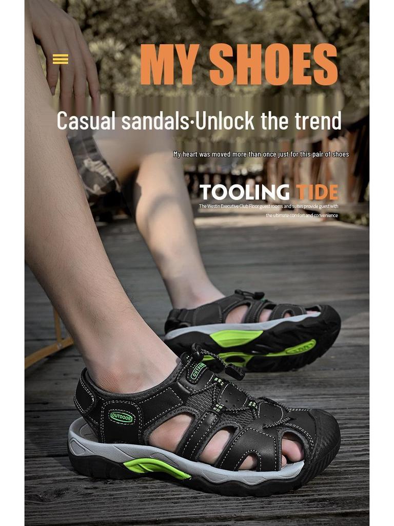 Outdoor Men's Leather Breathable Sandals - Summer Beach & Upstream Plus Size Casual Sandals