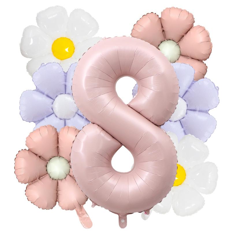 7pcs Matte Finish Daisy Balloon Number Wedding Decor Birthday Party Decoration Aluminum Foil Balloon Baby Shower Decorations