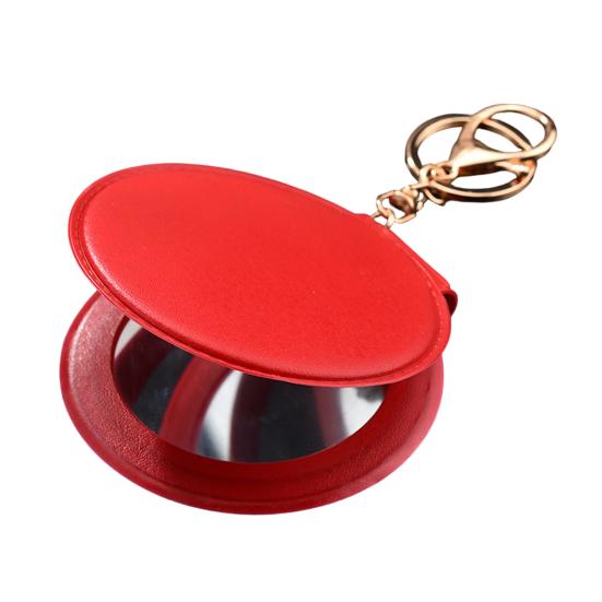 Mini zrcátko na klíče z umělé kůže Přenosné cestovní zrcátko pro ženy s kroužkem na klíče Oboustranné ruční skládací kosmetické zrcátko