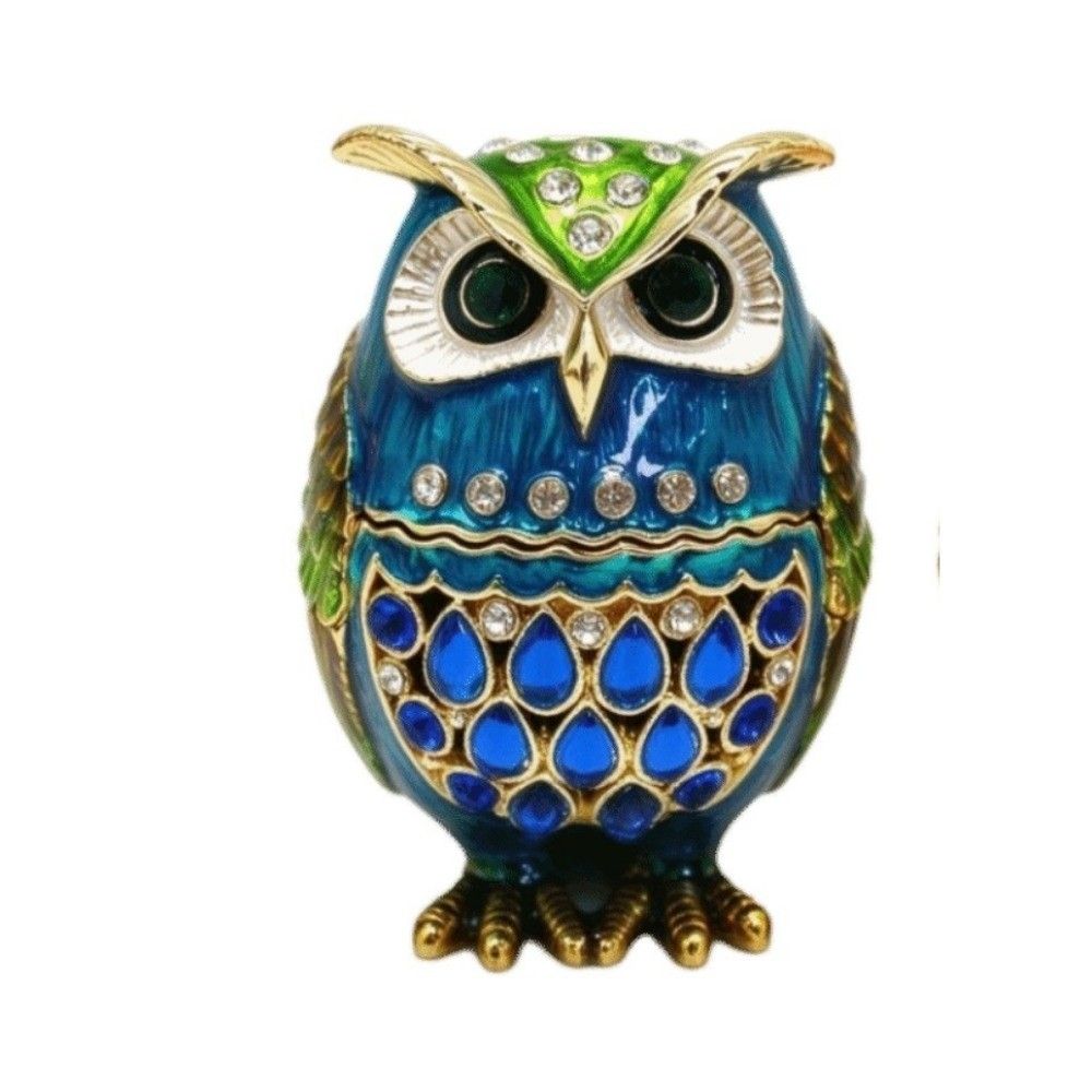 Zinc Alloy Owl Trinket Box Enameled Finish Owl Keepsake Box Classic Ring Holder Box For Rings