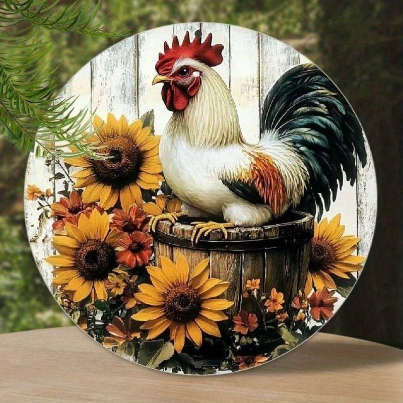 Metal Poster Wall Art Sunflower Rooster Vintage Kitchen Decor