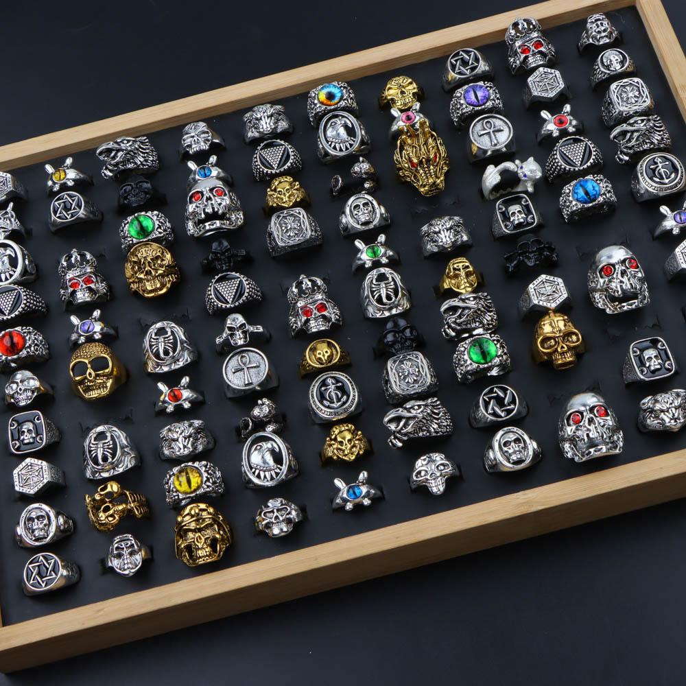 10/20/30Pcs/Lot Fashion Punk Hip Hop Rock Charm Skeleton Owl Geometry Finger Rings For Women Men Jewelry Party Gifts Accessories