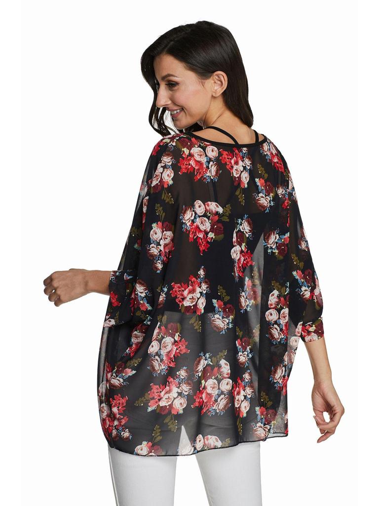 Plus Size Women's Bohemian Chiffon Top Beach Cover-up Sunscreen Bikini Wrap