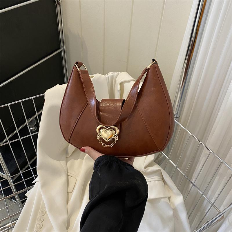 

Текстура модна мода любов металевий дизайн півмісяць сумка 2024 нова універсальна вишукана жіноча сумка через плече сумка півмісяць темно-коричневого кольору