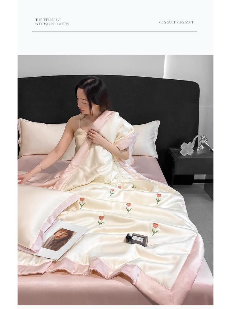 Silky Summer Ice Silk Quilt Set: Lightweight, Washable, and Embroidered